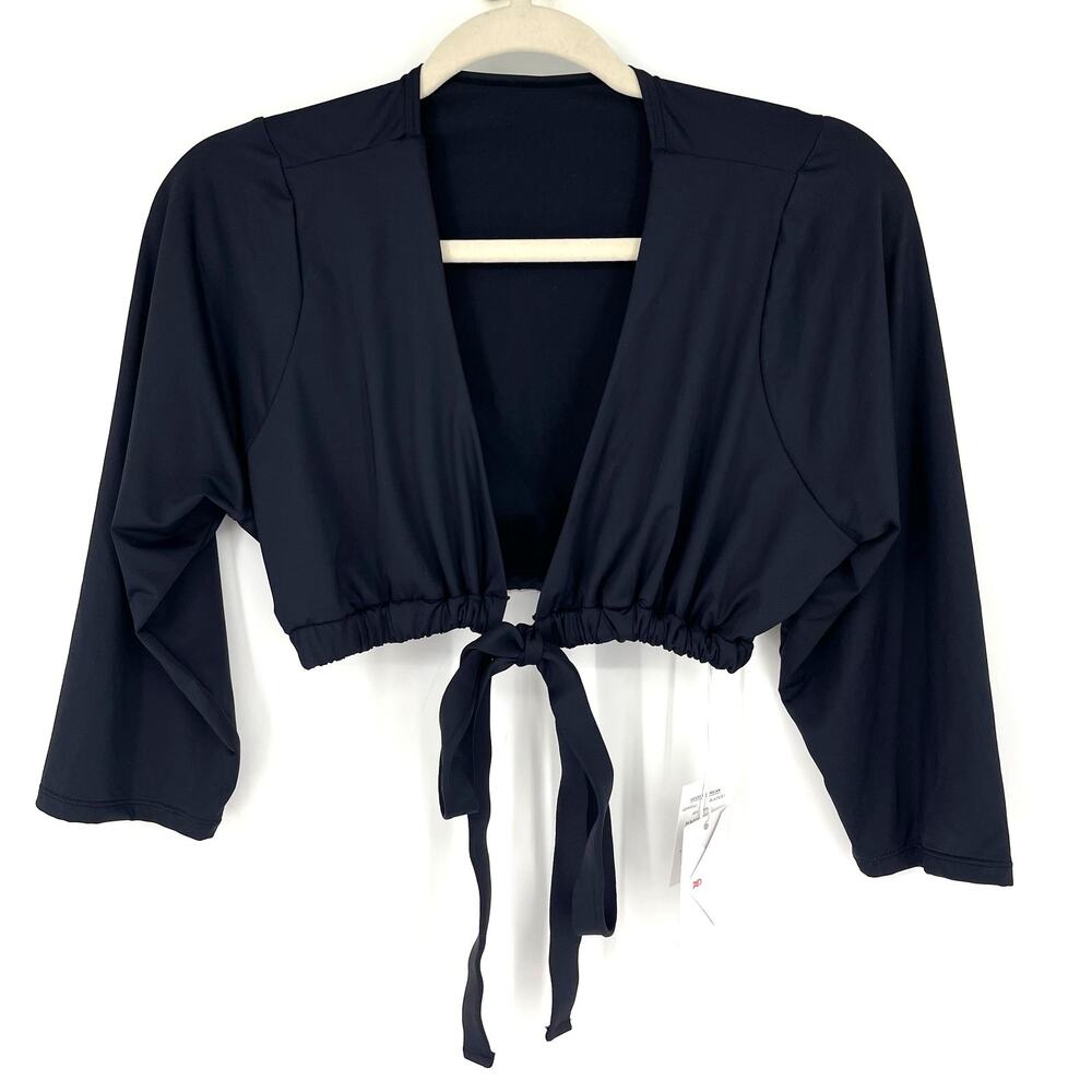 Good American Sexy Boost 3/4 Sleeve Tie Front Bikini Top Black Size 2XL